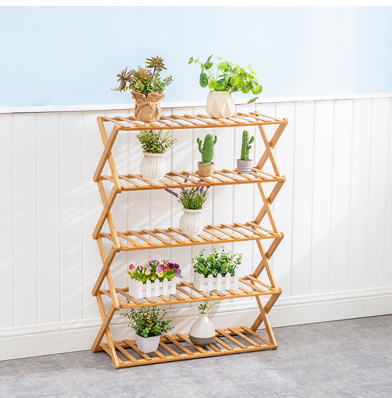 Collapsible Shoe shelf  Modern Foldable Shoe Rack Organizer in Wood Stackable Storage Organizer Eco-friendly Bamboo Shoe Rack