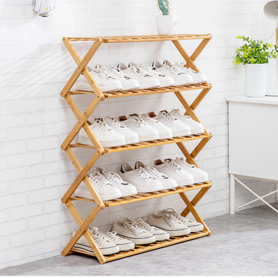 Collapsible Shoe shelf  Modern Foldable Shoe Rack Organizer in Wood Stackable Storage Organizer Eco-friendly Bamboo Shoe Rack