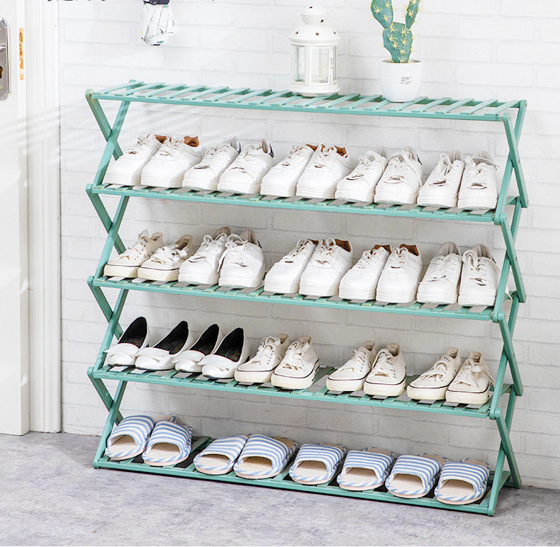 Collapsible Shoe shelf  Modern Foldable Shoe Rack Organizer in Wood Stackable Storage Organizer Eco-friendly Bamboo Shoe Rack