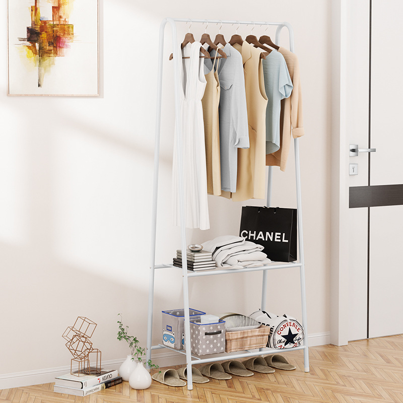 Portable Clothes Stands Metal Garment Rack with 2-tier Shelves Heavy Duty Standing Clothing Coat Racks