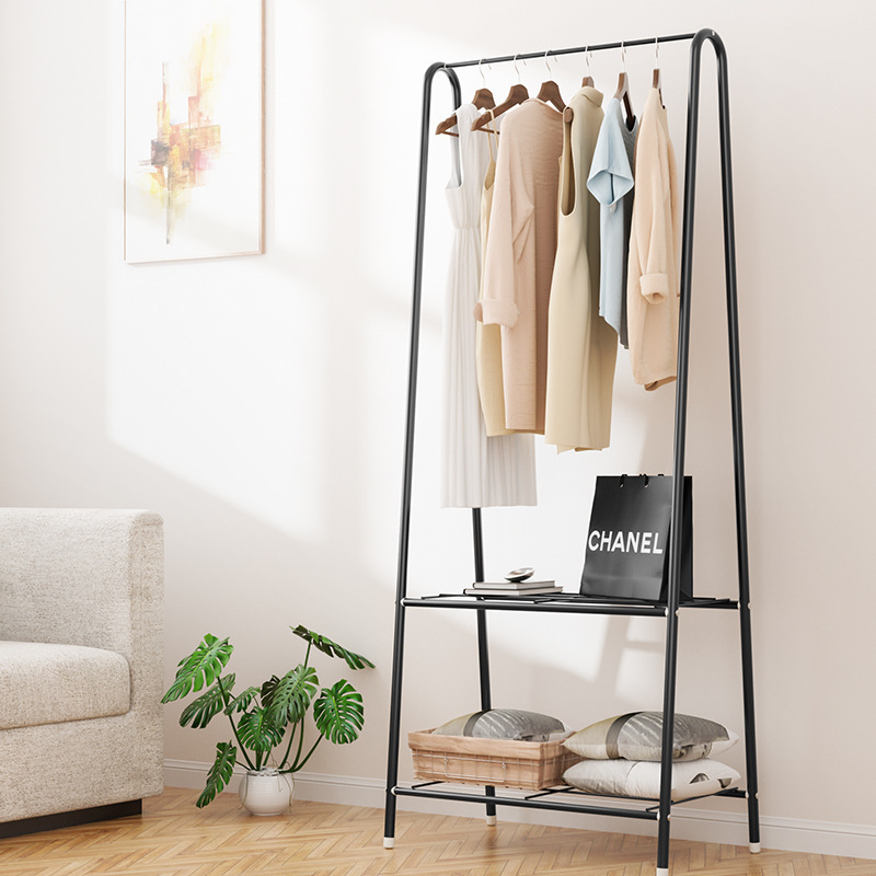 Portable Clothes Stands Metal Garment Rack with 2-tier Shelves Heavy Duty Standing Clothing Coat Racks