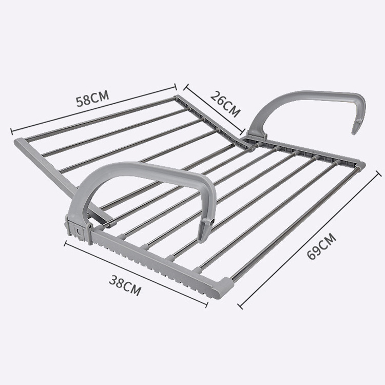 2022 New Design Stainless Steel Hanging Wire Clothes Drying Balcony Window Sill  Folding Towel Rack