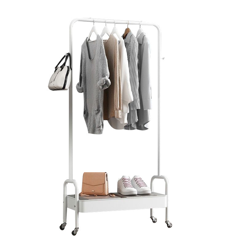 High Quality Metal Cloth Rack with Basket Rolling Storage Cart Cloth Organizer Coat Hanger Cloth Hanger with wheels