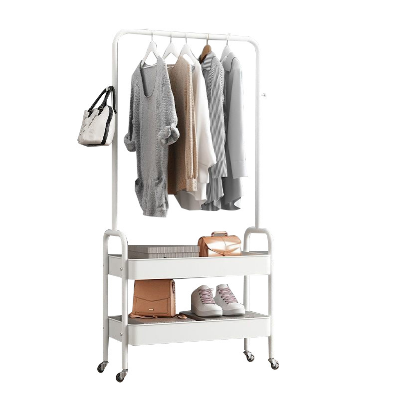 High Quality Metal Cloth Rack with Basket Rolling Storage Cart Cloth Organizer Coat Hanger Cloth Hanger with wheels