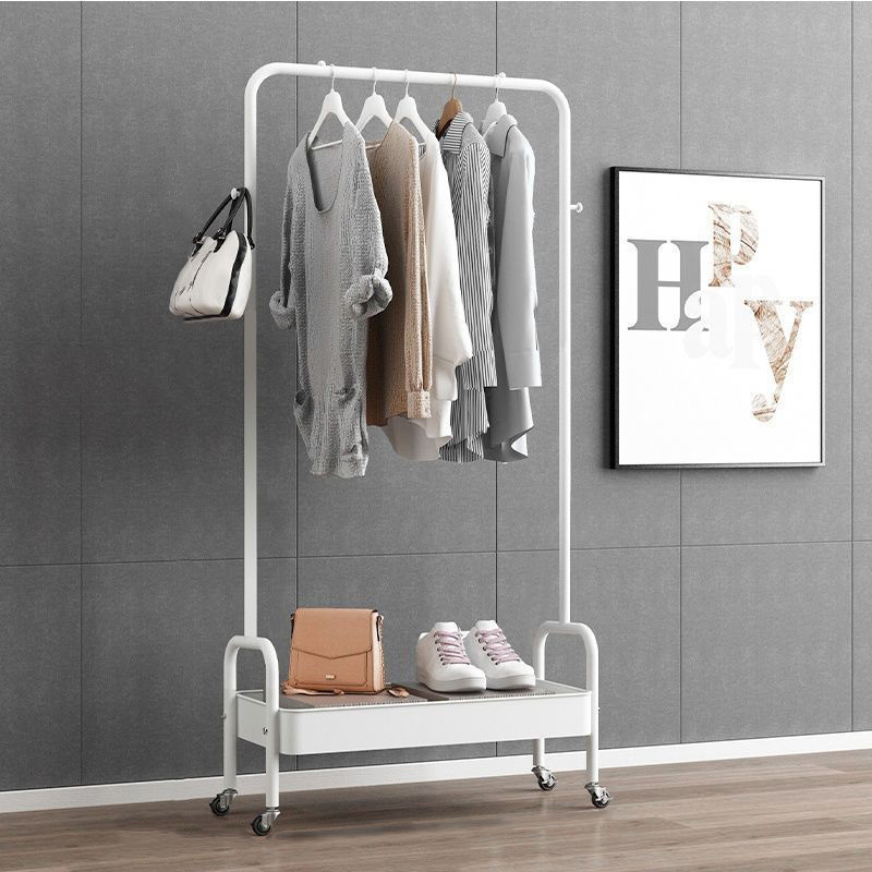 High Quality Metal Cloth Rack with Basket Rolling Storage Cart Cloth Organizer Coat Hanger Cloth Hanger with wheels