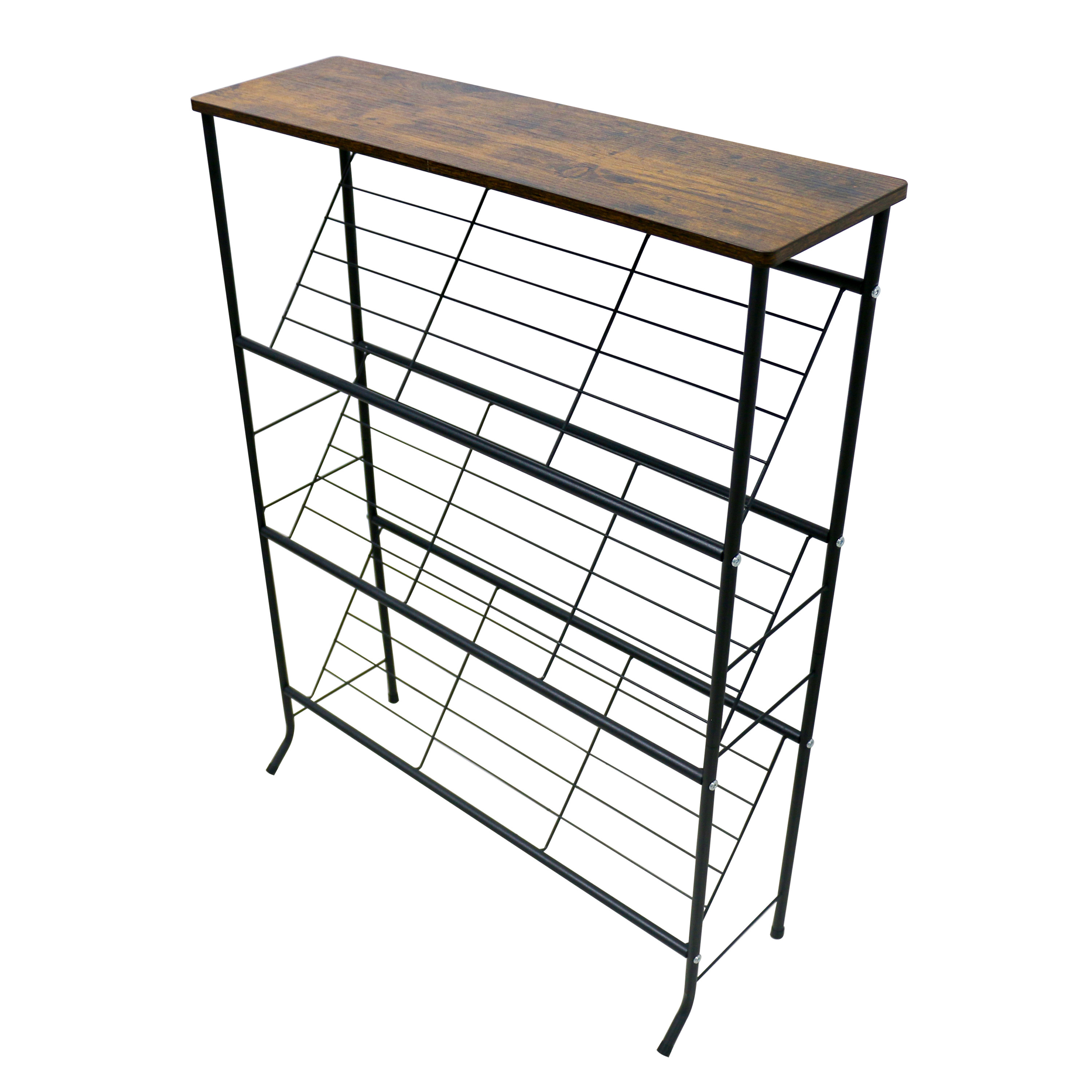 4 Tier Shoe Storage Organizer Metal Shelves with Wood Top Board Black Shoe Racks Stand