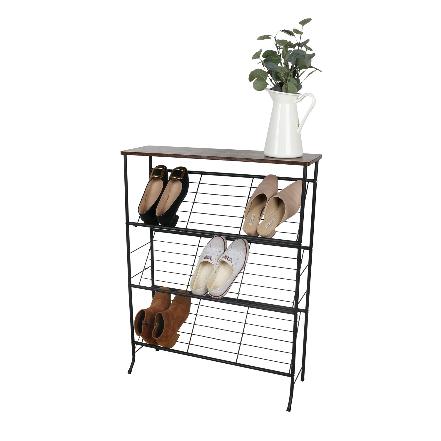 Factory Price Steel Shoe Rack 4 Layer 12-16 pairs Space Saver Shoes Rack Wood Cabinet For Home