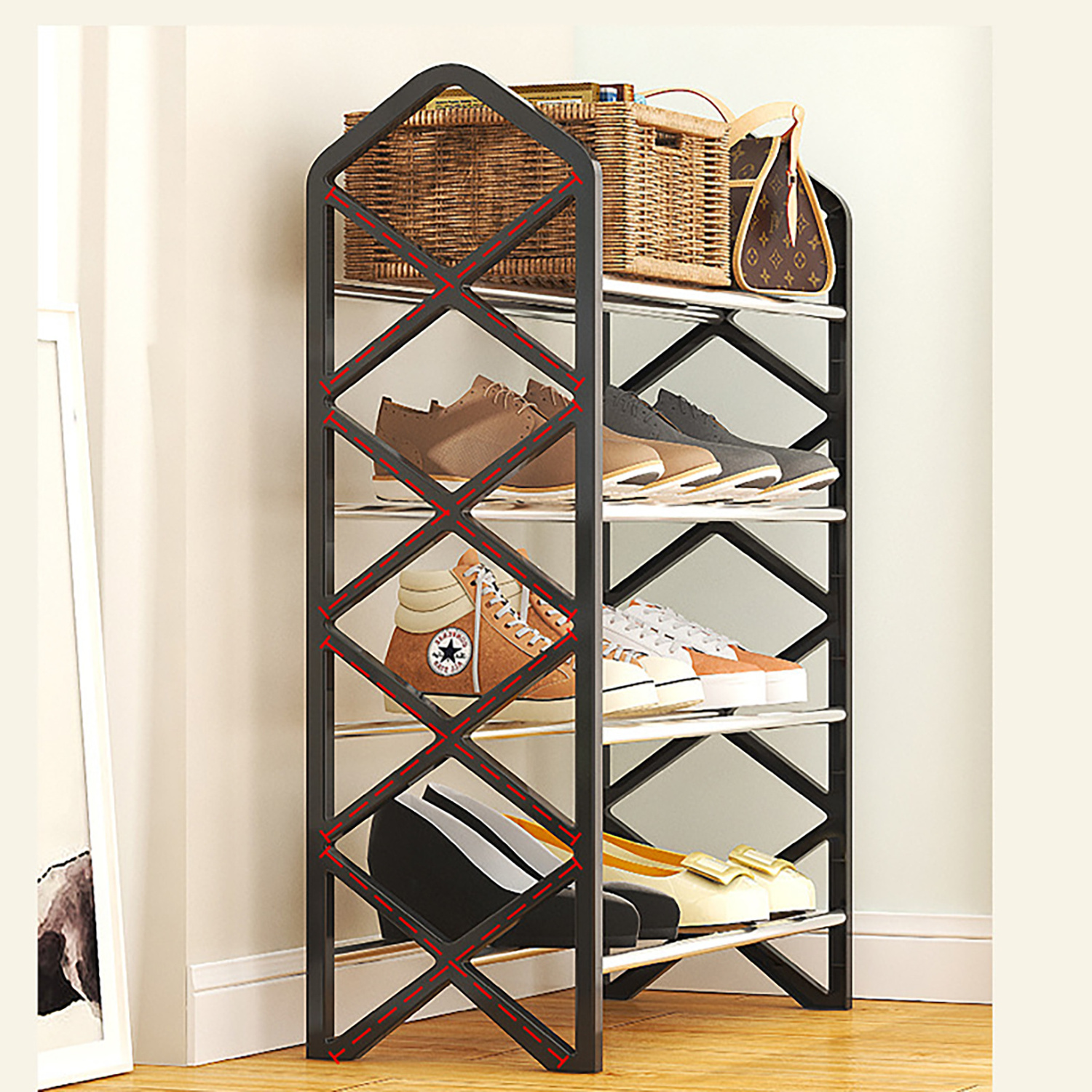 Wholesale design production metal 4-Tier shoe stand rack online modern  storage shoes rack for entryways