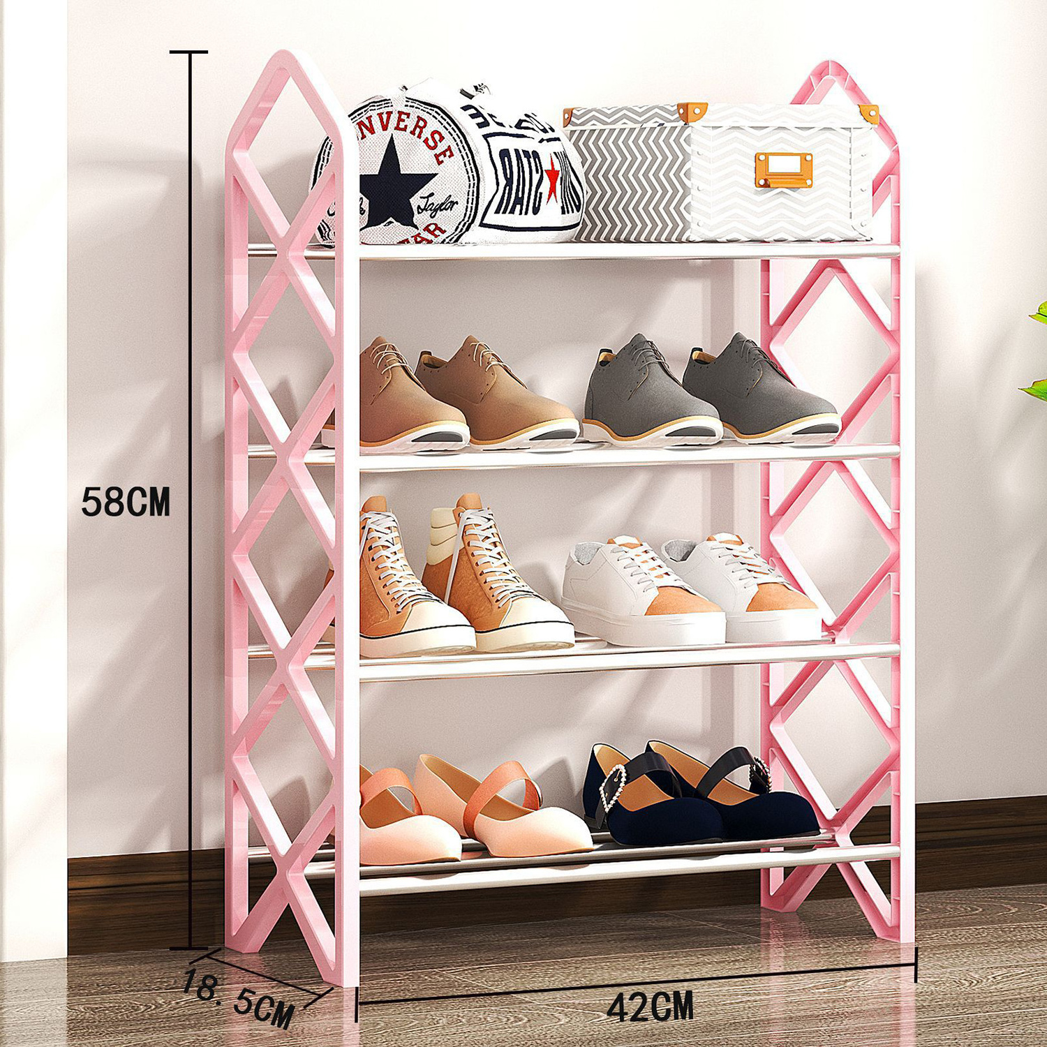 Wholesale design production metal 4-Tier shoe stand rack online modern  storage shoes rack for entryways