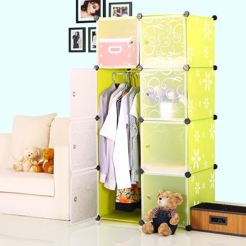 Amoires Easy to Assemble Multipurpose Bedroom 8 Cubes Storage Foldable Hanging Wardrobe Organizer Plastic