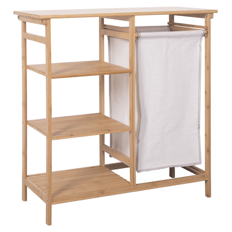 2022  Multifunction Bathroom Floor Shelf 4 Tiers Shelves Wooden Laundry Hamper Bamboo Storage Rack