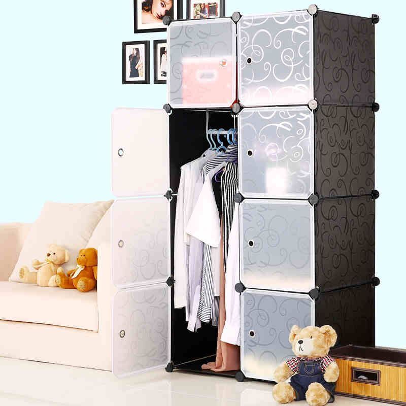 Amoires Easy to Assemble Multipurpose Bedroom 8 Cubes Storage Foldable Hanging Wardrobe Organizer Plastic