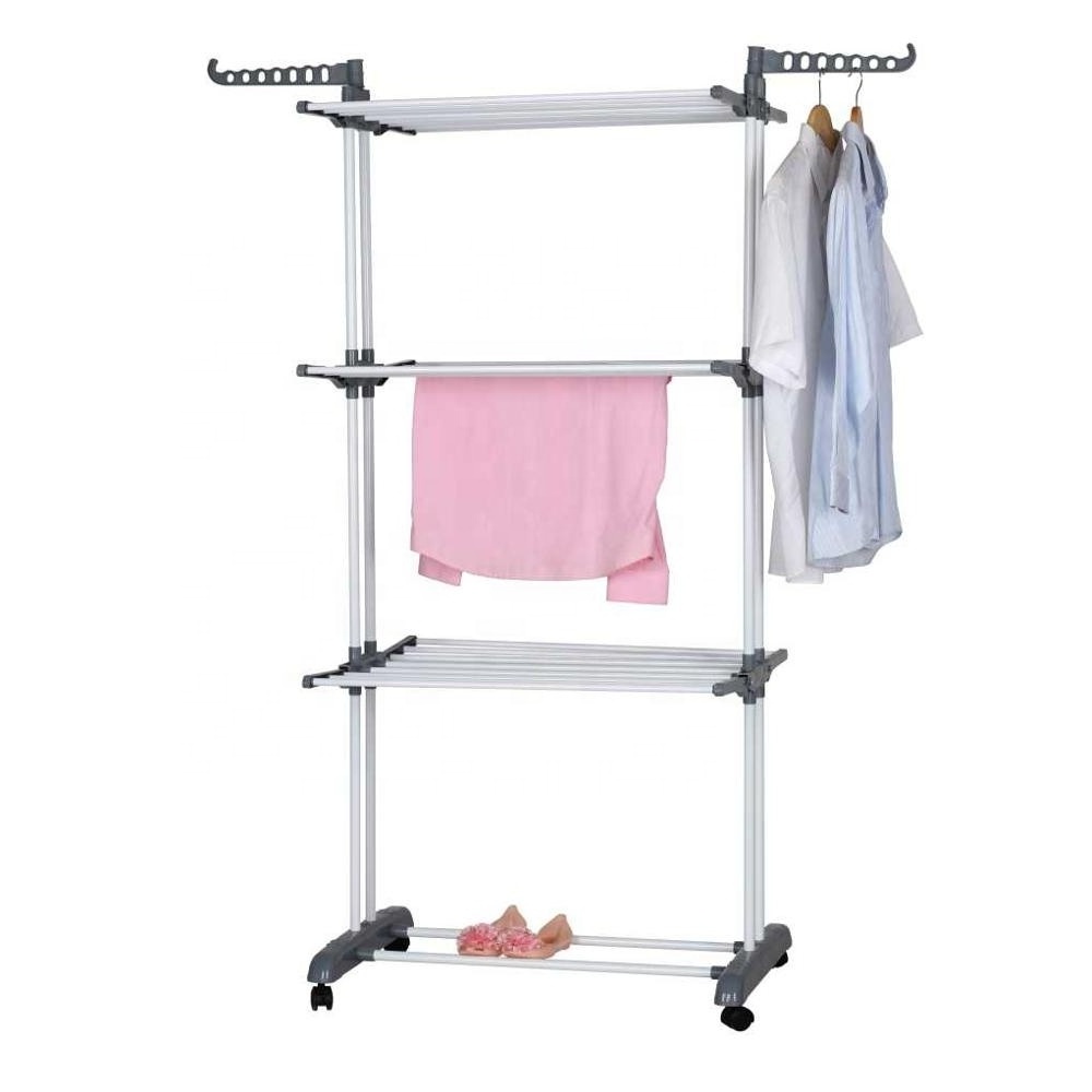 4 Tier Stand Hanger Rack with Wheels Foldable Laundry Rack Clothes Airer Dryer Rack