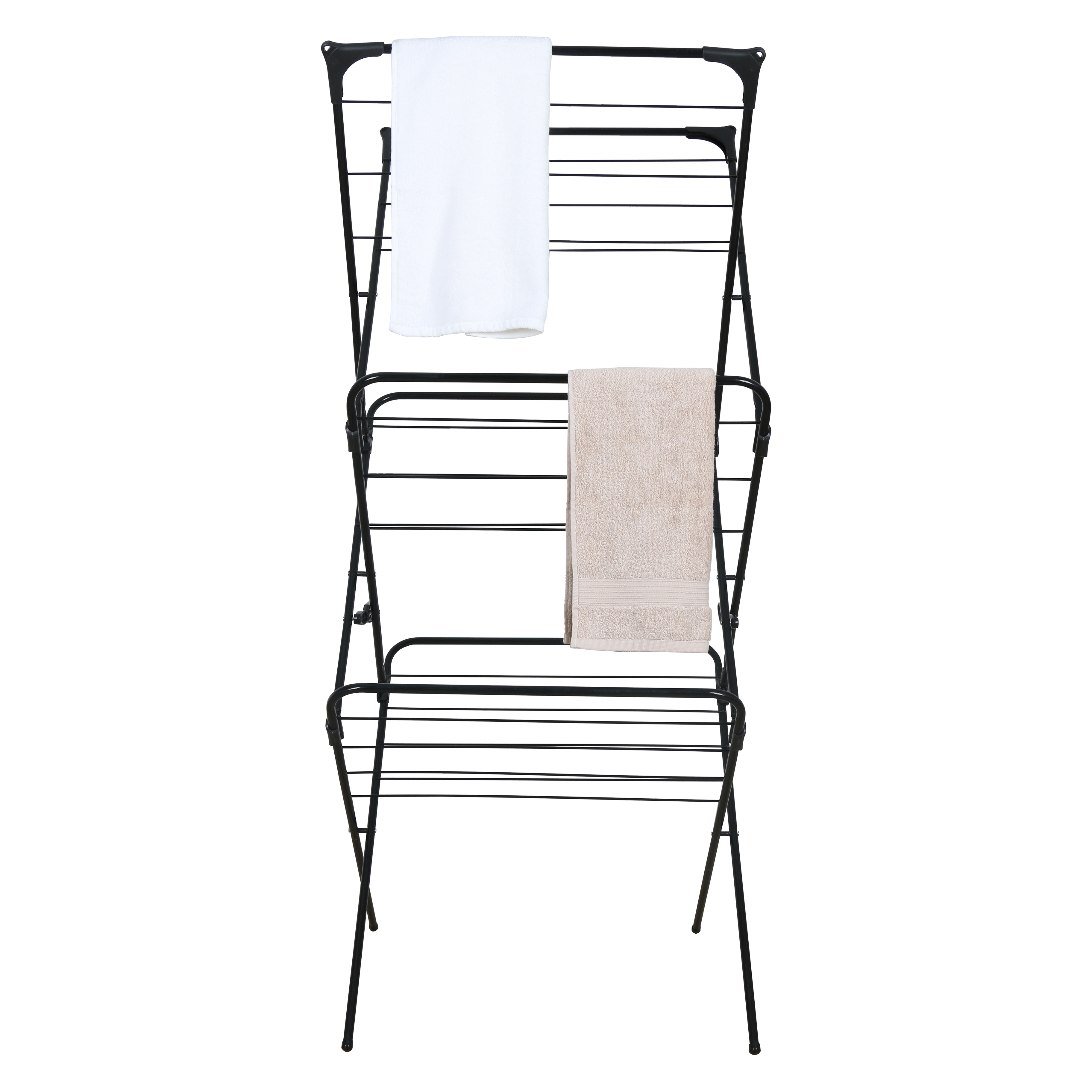 Laundry Towel Rack Folding 3 Tier Clothes Drying Rack with ABS Standing Metal Garment Laundry Towel Rack