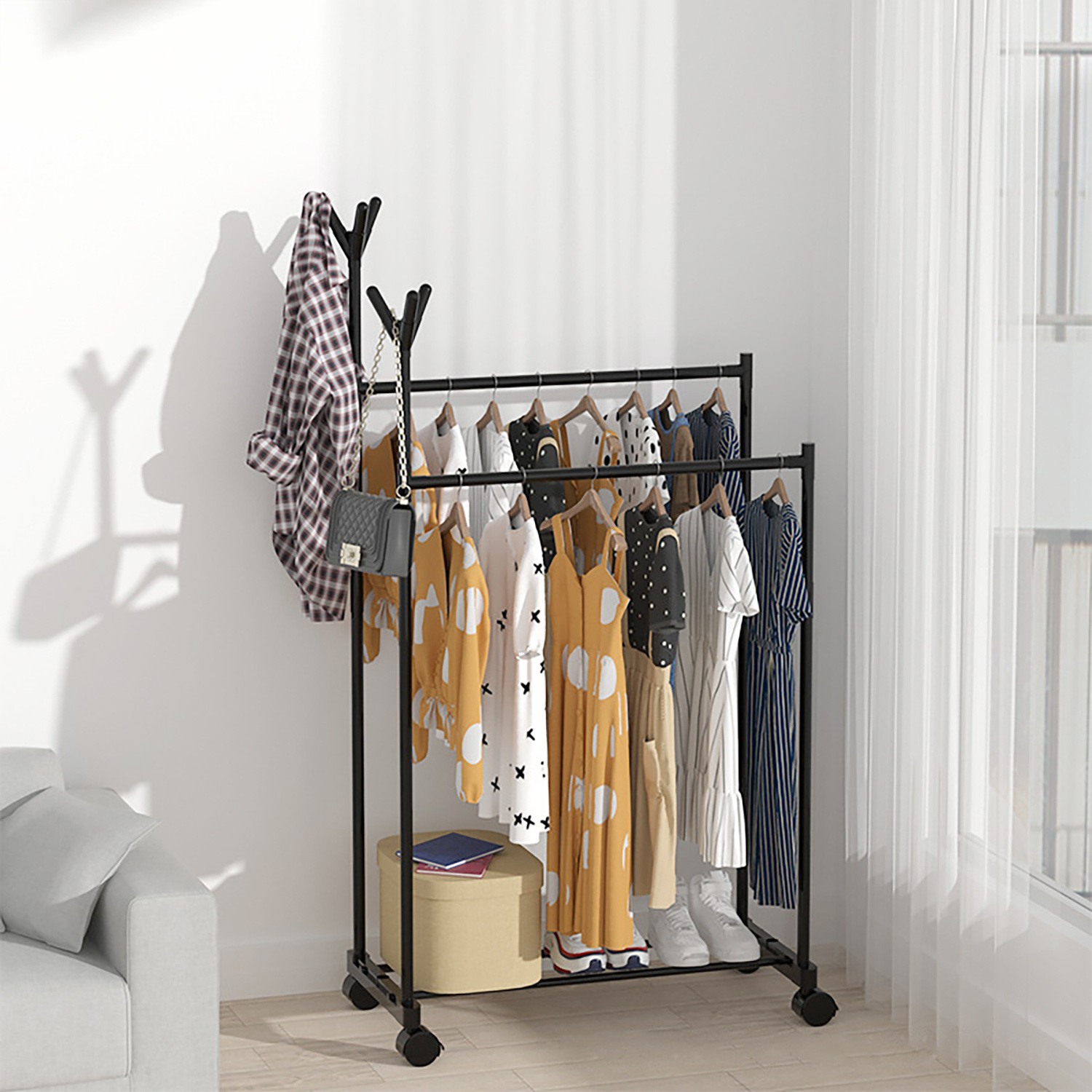 Hot sale single double rod clothing rack for boutique clothes hanger rack cloth rack stand store