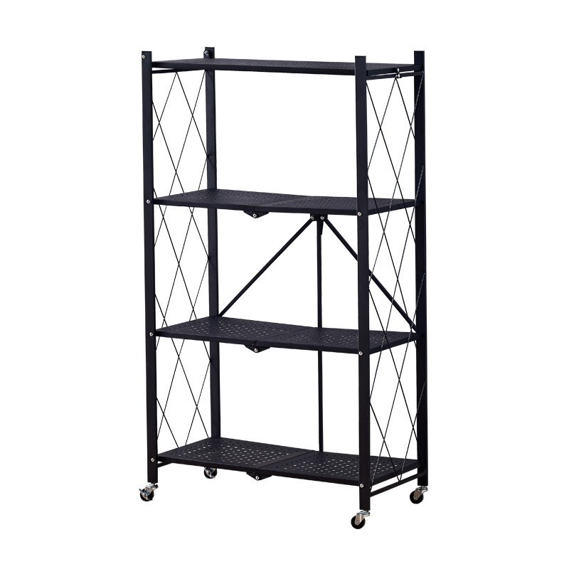 4 Tier Heavy Duty Metal Foldable Household Shelf Rolling Shelves for Kitchen Garage Storage Rack with Wheels