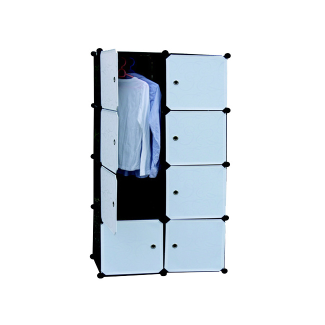 Amoires Easy to Assemble Multipurpose Bedroom 8 Cubes Storage Foldable Hanging Wardrobe Organizer Plastic