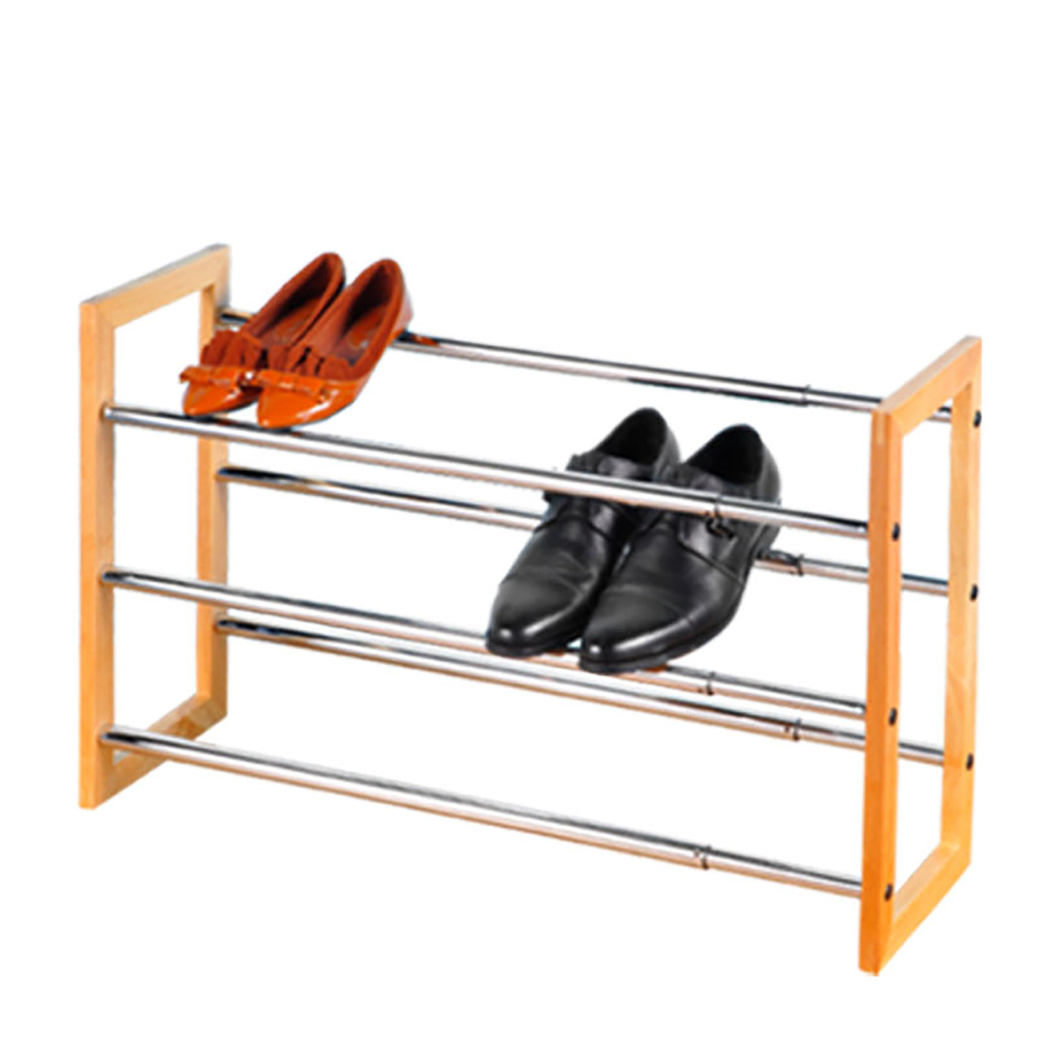 New Arrival Bamboo Wooden extendable Shoe Rack 2-Tier stainless steel Shoes rack for entryways shoe organizer for living room