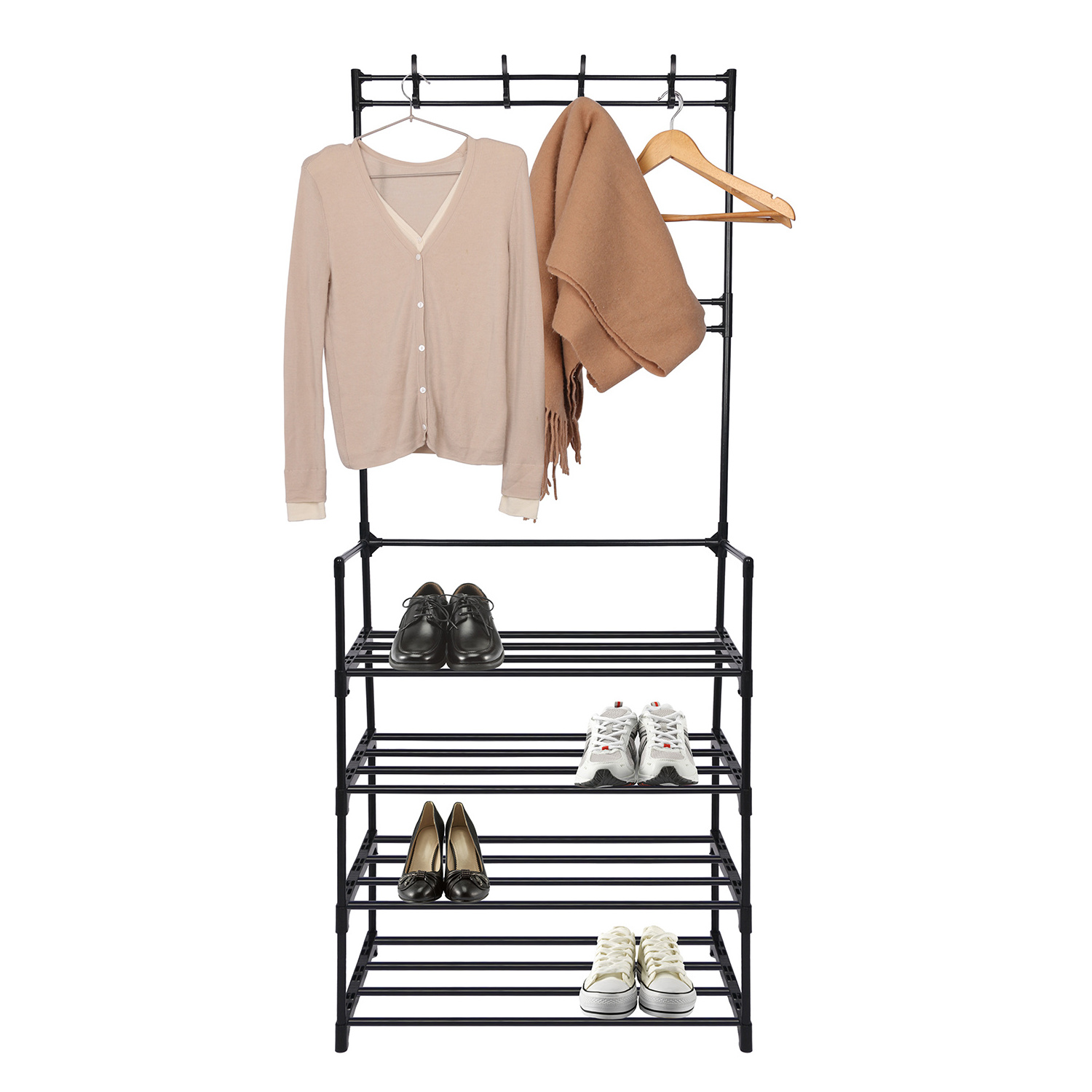 Hot sale 4-Tier Shoes Rack for home Metal Cloth hanger Rack floor standing clothes rack