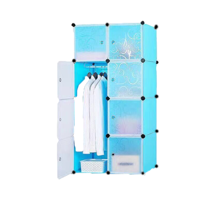 Amoires Easy to Assemble Multipurpose Bedroom 8 Cubes Storage Foldable Hanging Wardrobe Organizer Plastic