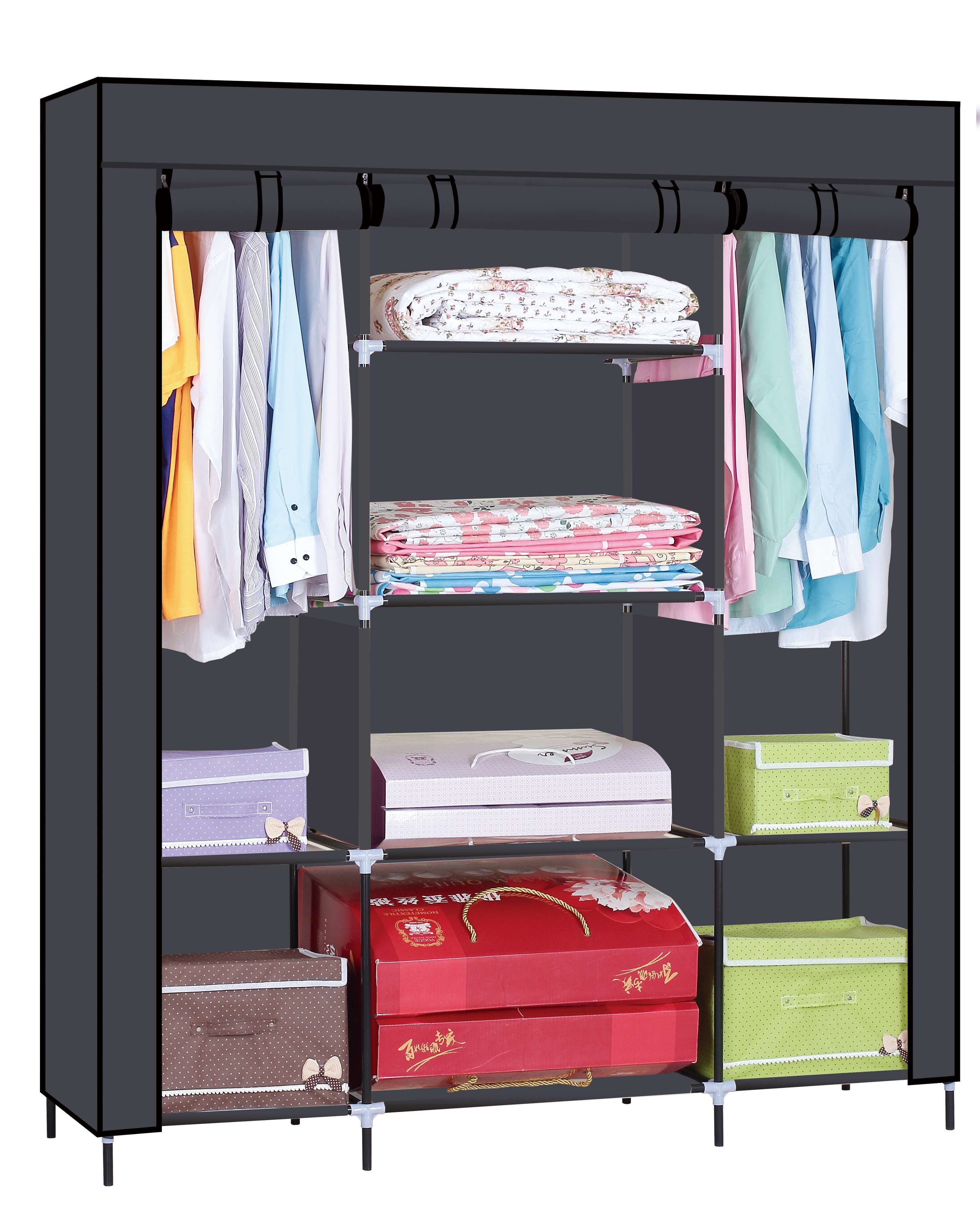 Portable Wardrobe Closet Clothes Organizer Non-Woven Fabric Cover with 6 Storage Shelves