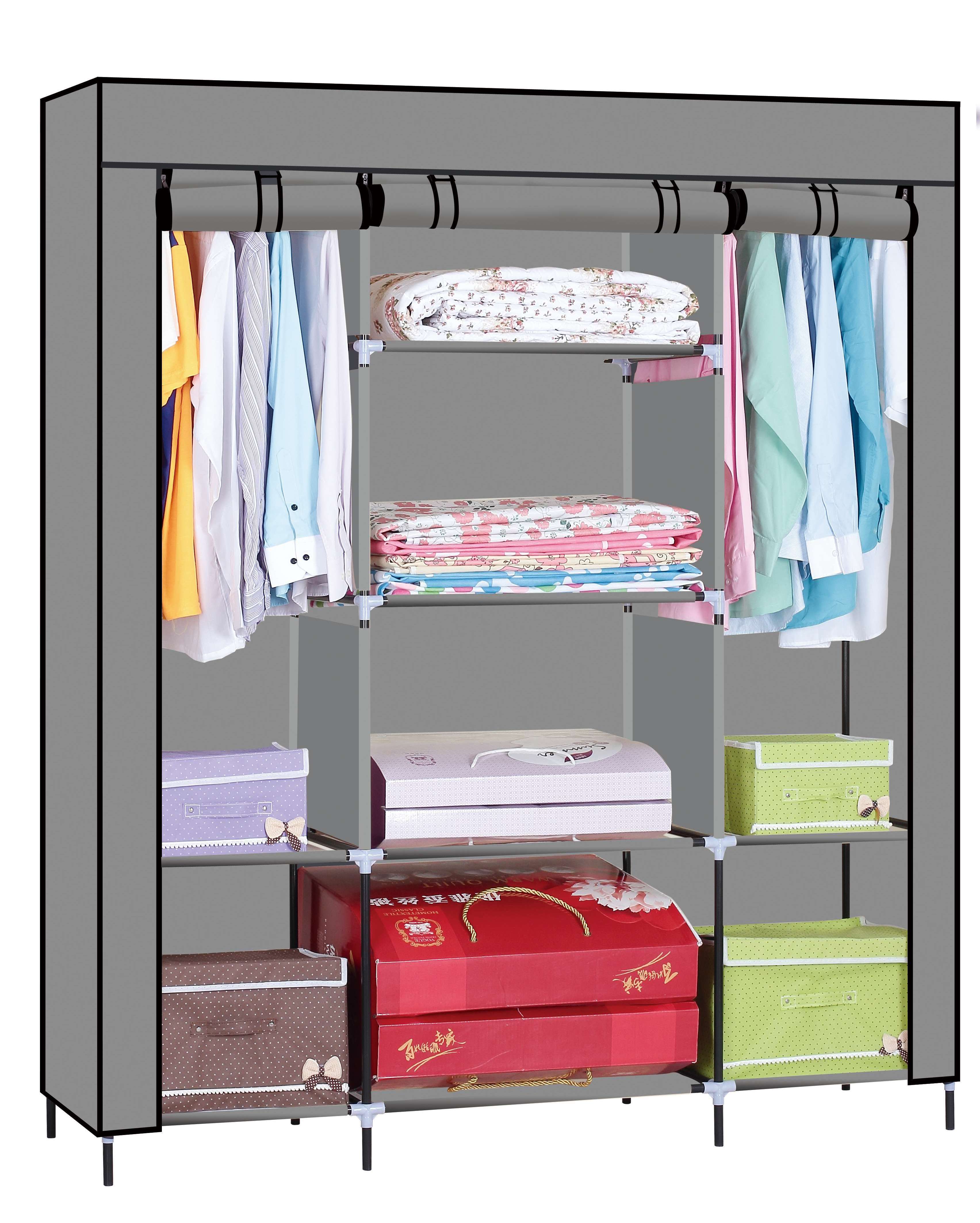 Portable Wardrobe Closet Clothes Organizer Non-Woven Fabric Cover with 6 Storage Shelves