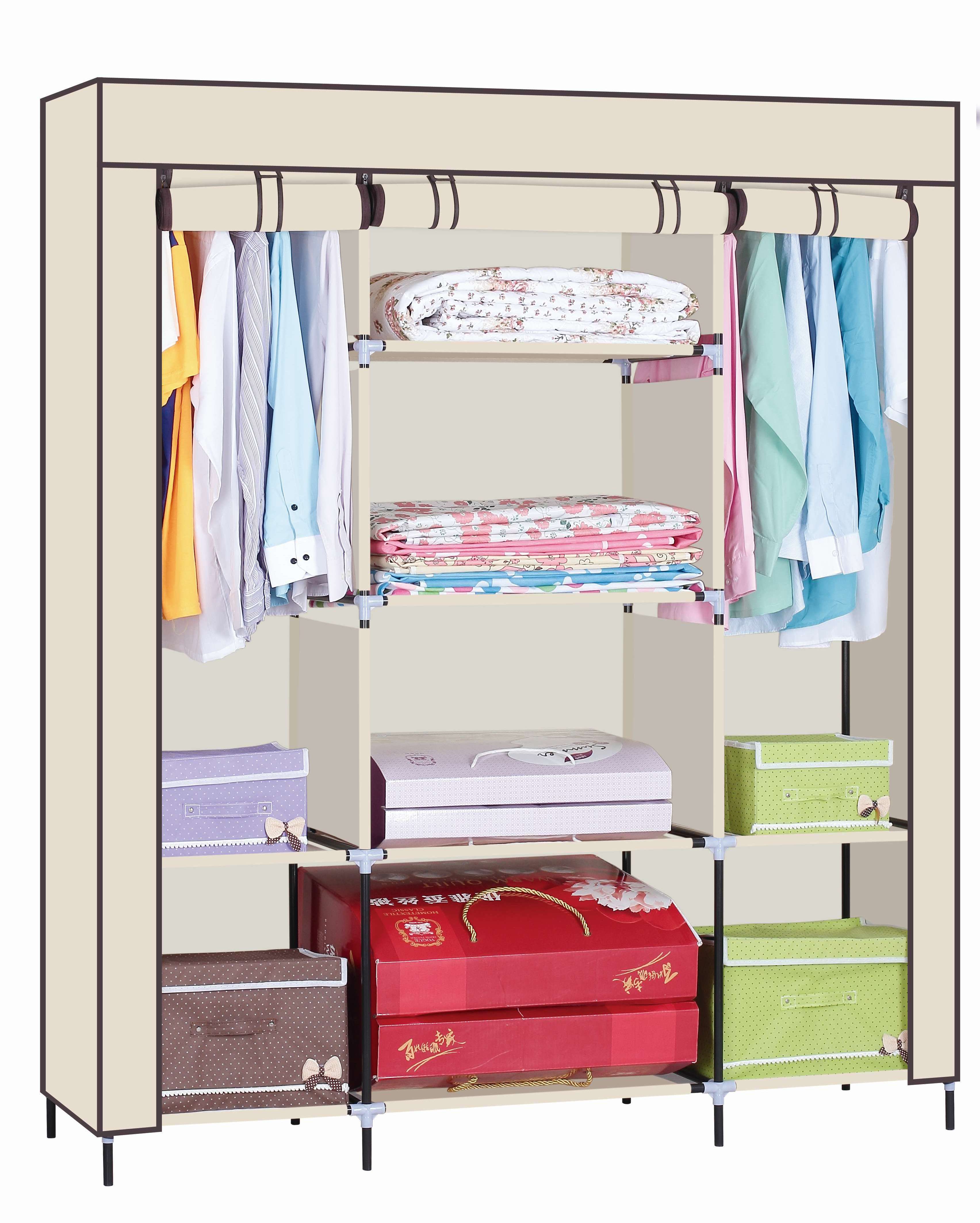 Portable Wardrobe Closet Clothes Organizer Non-Woven Fabric Cover with 6 Storage Shelves