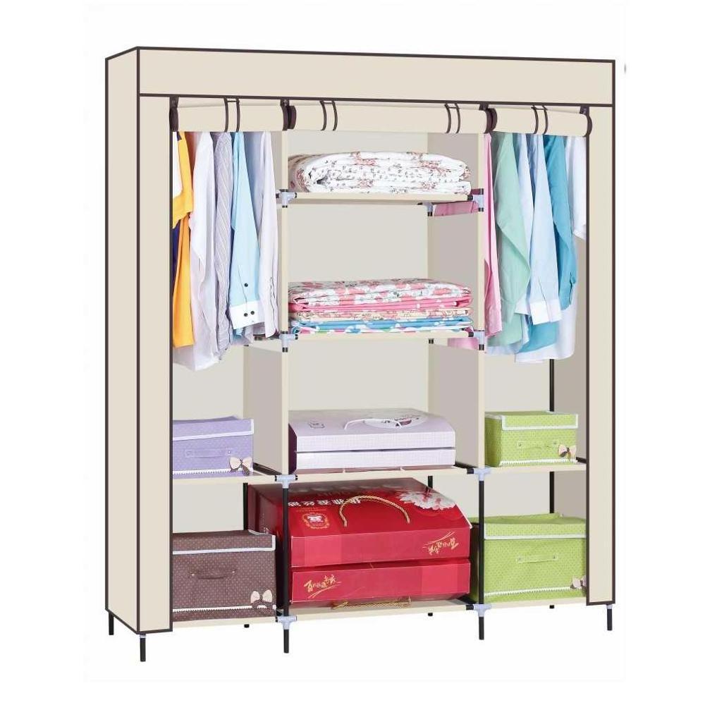 Portable Wardrobe Closet Clothes Organizer Non-Woven Fabric Cover with 6 Storage Shelves