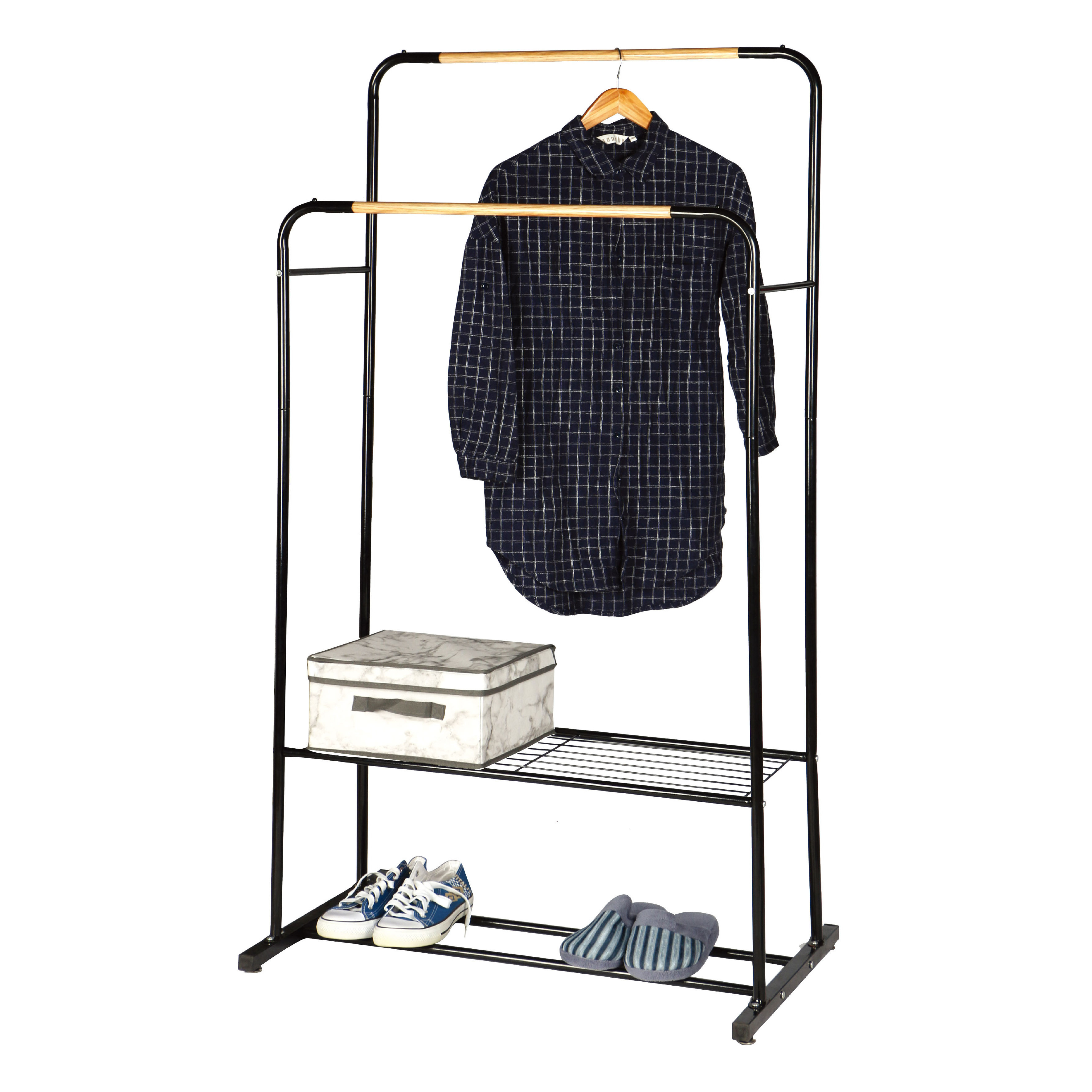 Pretty Garment Rack Nordic Modern Durable Metal Pipe Double Pole Mounted Clothes and Shoes ...