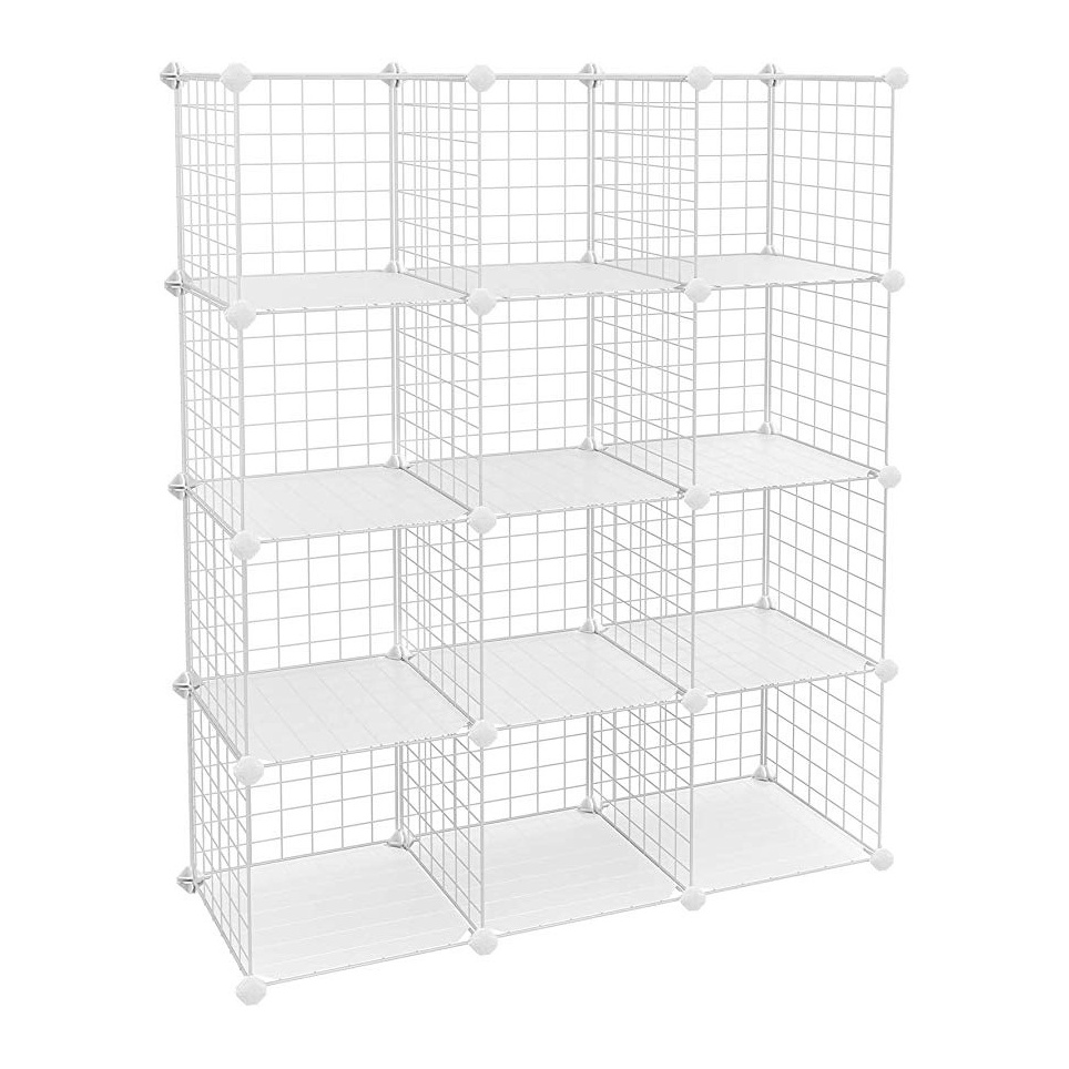 DIY 12 Cubes Closet Cabinet Metal Storage Wire Shelf Simple Stacking Racks