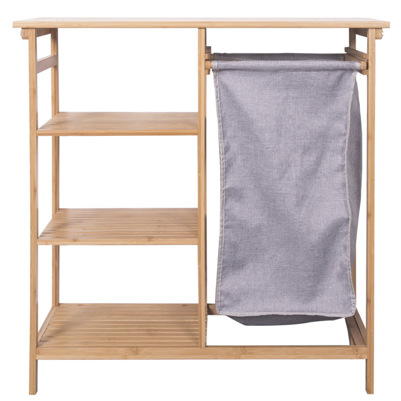 2022  Multifunction Bathroom Floor Shelf 4 Tiers Shelves Wooden Laundry Hamper Bamboo Storage Rack