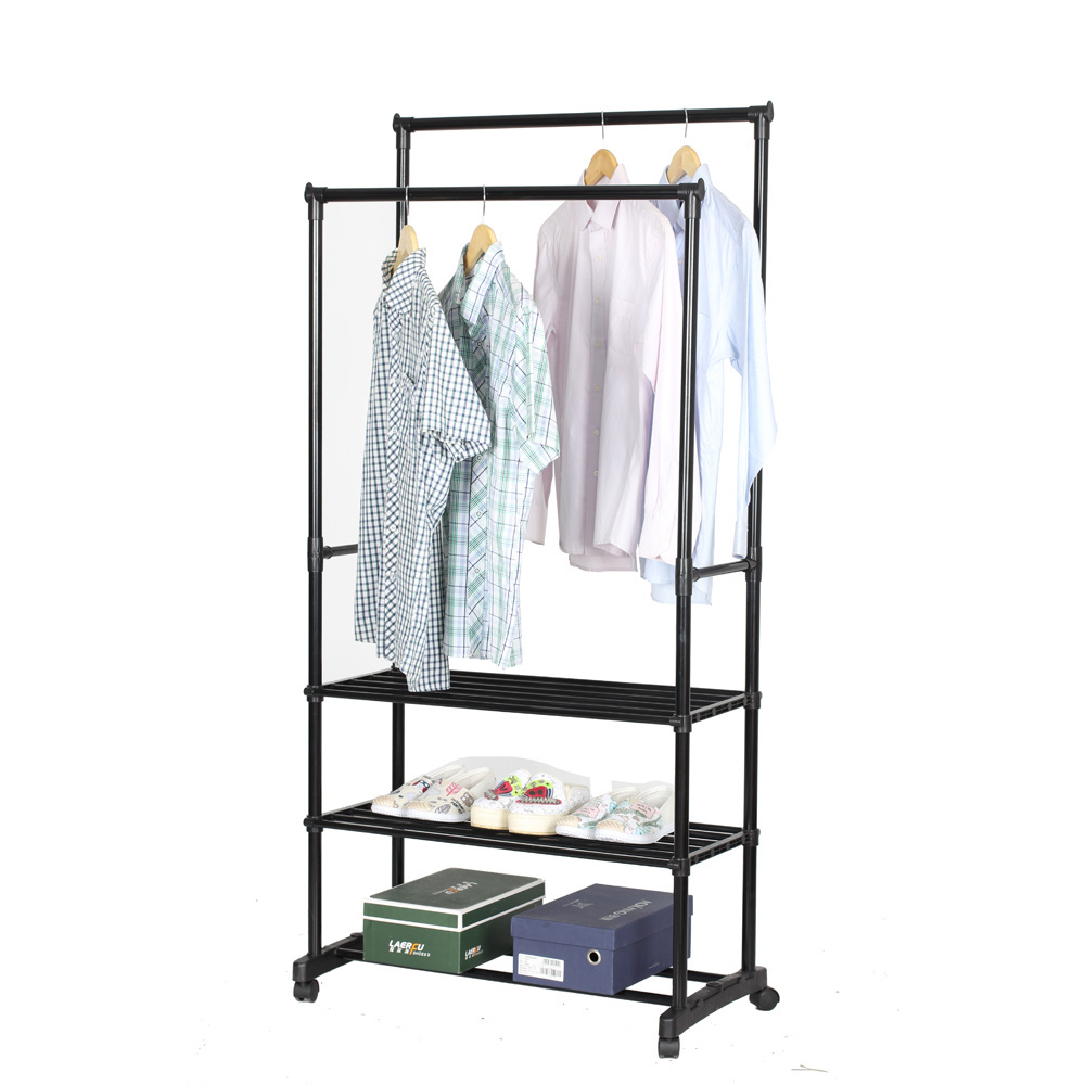 Hot selling Simple Houseware Heavy Duty Clothing Garment Rack Double Metal Clothes Storage Rack