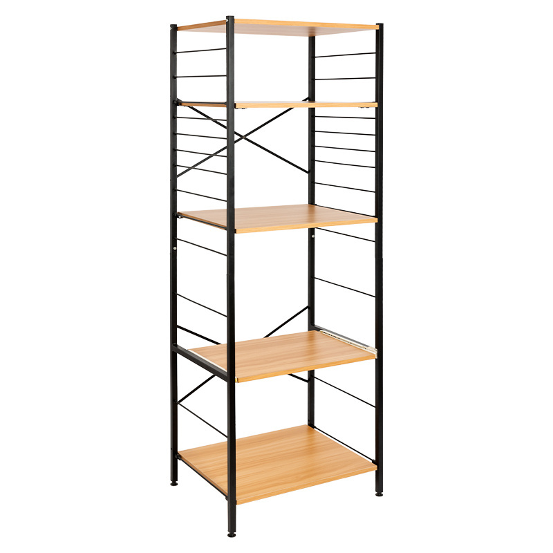 Modern Living room Metal Storage Rack 5 Layers Organizer With Wooden Panel