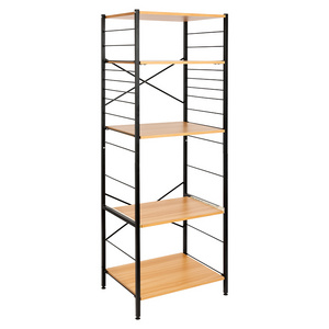 Modern Living room Metal Storage Rack 5 Layers Organizer With Wooden Panel