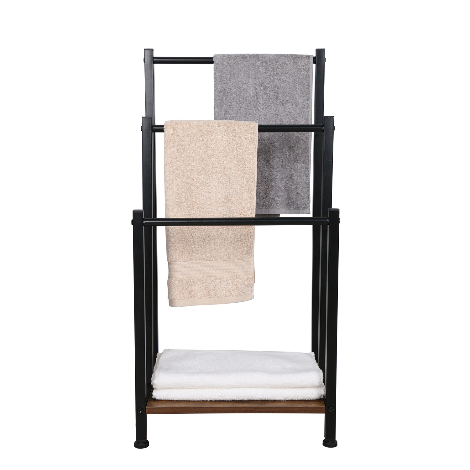 Modern Place Removable Floor Towel Rack Metal Black Bathroom Bath Towel Rack