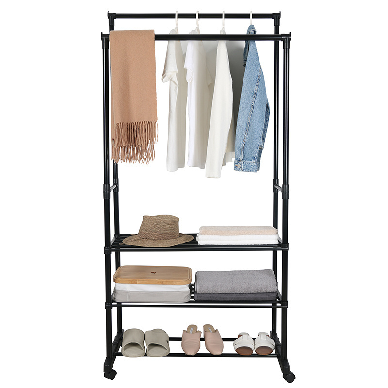 Hot selling Simple Houseware Heavy Duty Clothing Garment Rack Double Metal Clothes Storage Rack