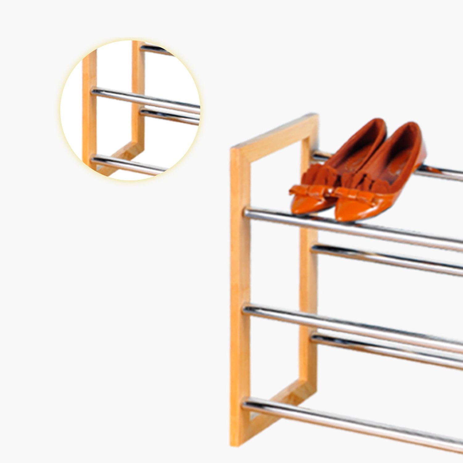 New Arrival Bamboo Wooden extendable Shoe Rack 2-Tier stainless steel Shoes rack for entryways shoe organizer for living room