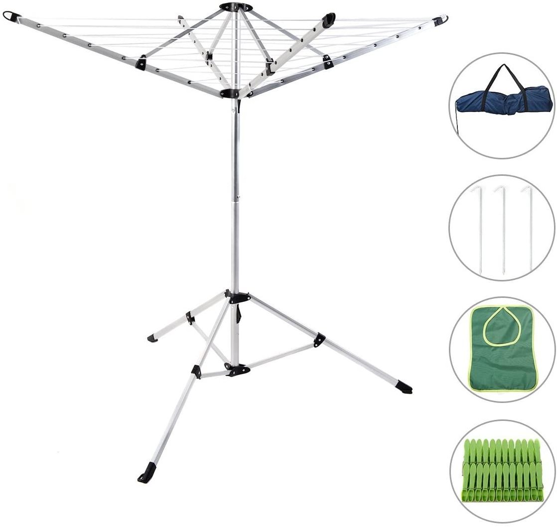 Outdoor Standing Clothes Line Folding Umbrella Tripod Laundry Drying Rack 4 Arms Rotary Clothes Airer