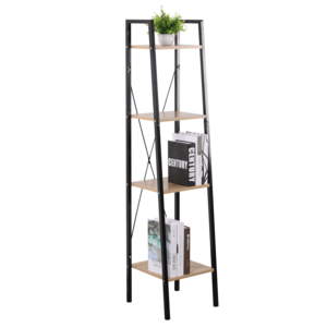 Modern Antique 4 Tier Metal Standing Bookcase Decorative Industrial Wood Ladder Book Shelf for Living Room