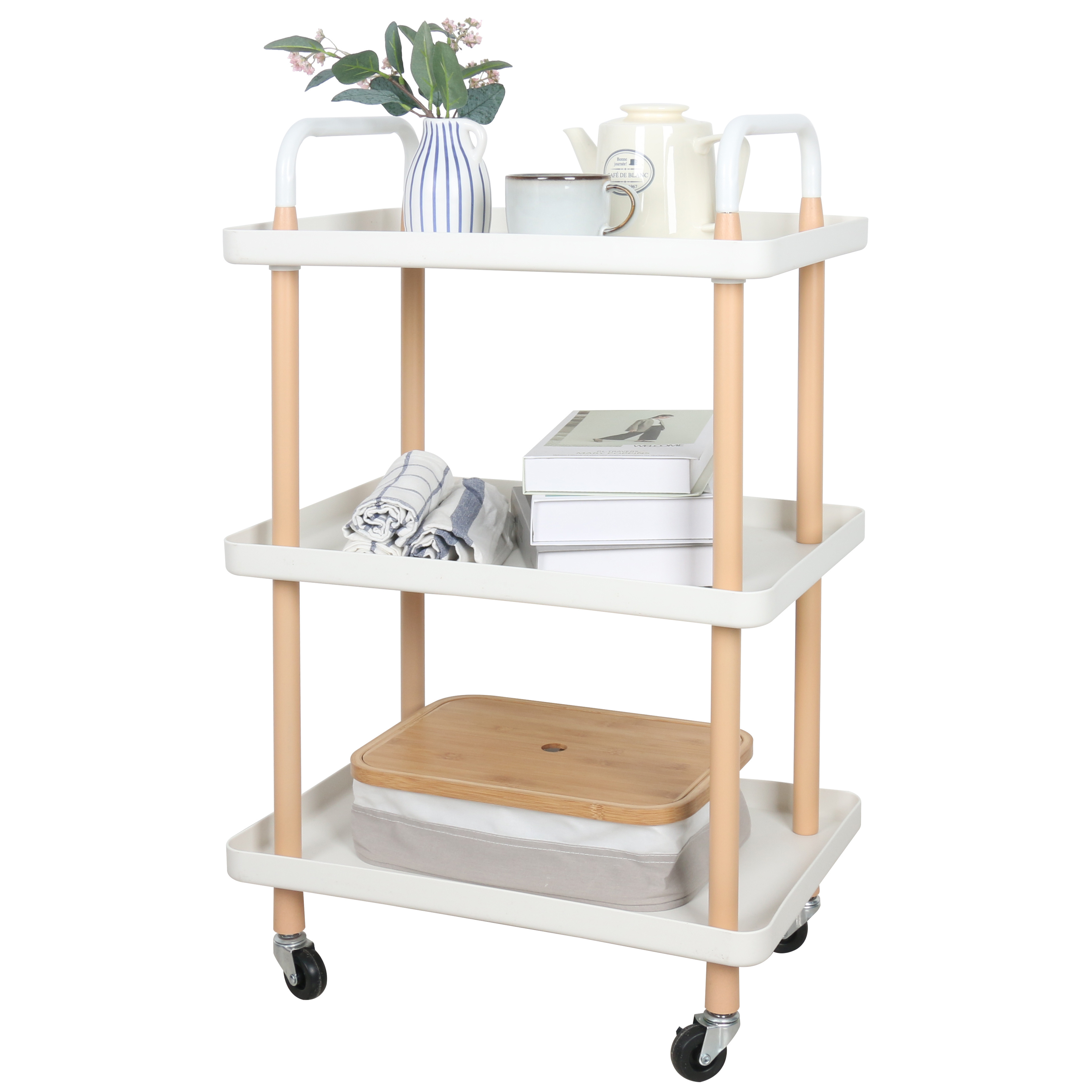 New fashion Bar Cart Kitchen Bedroom Black Plastic Rolling Utility Cart Four Wheels 2 Tiers 3 Tiers