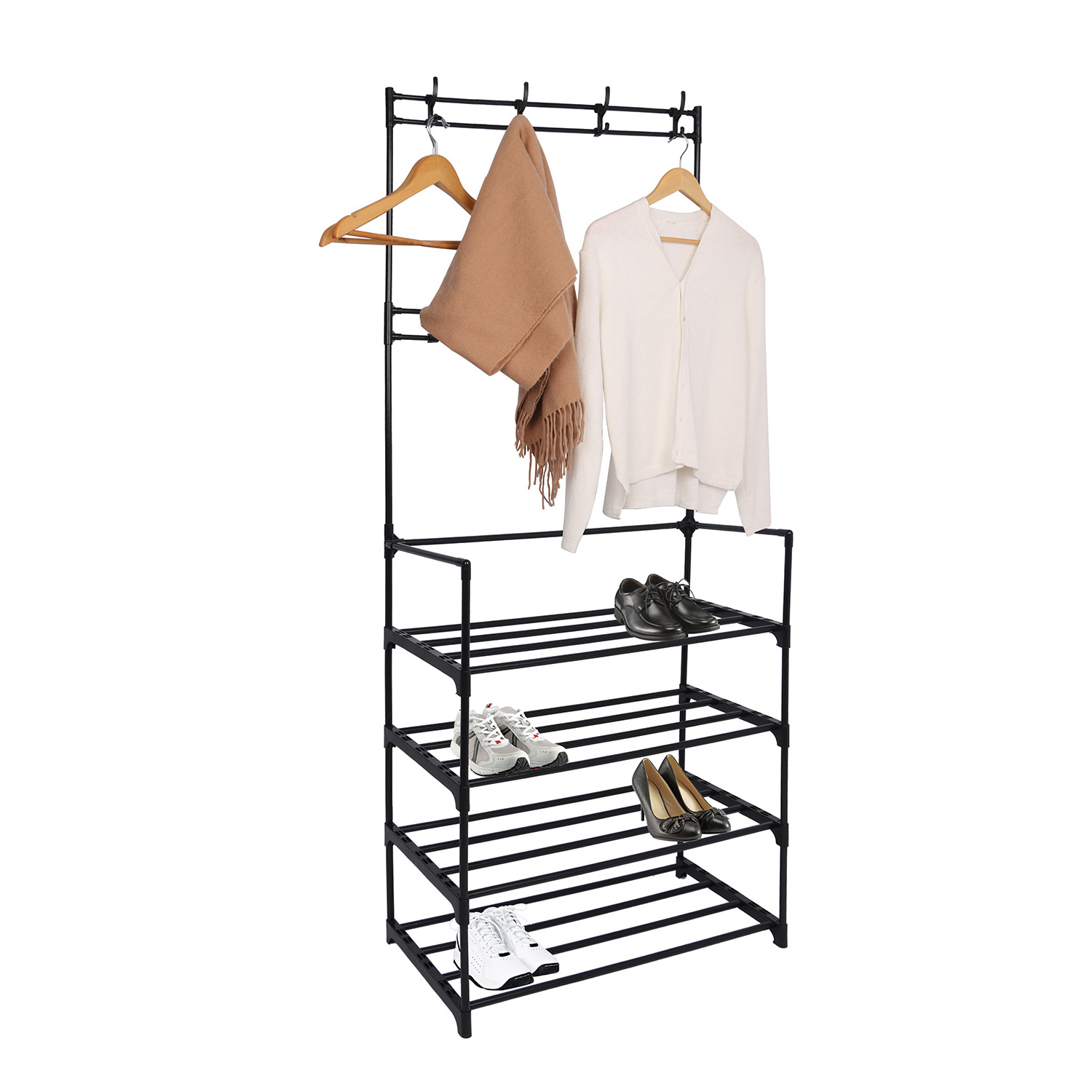 Hot sale 4-Tier Shoes Rack for home Metal Cloth hanger Rack floor standing clothes rack