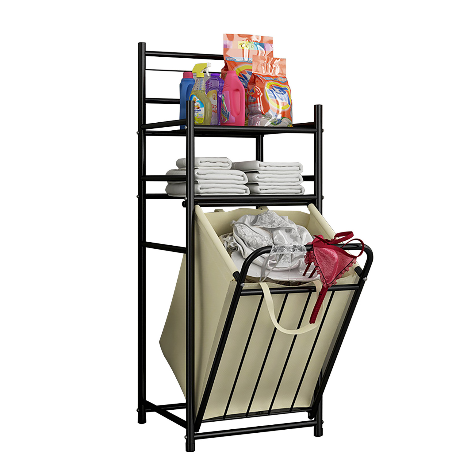 Hot Sale 3 Foldable Metal Shelves Dirty Clothes Dirty Laundry Basket Bathroom Storage Rack