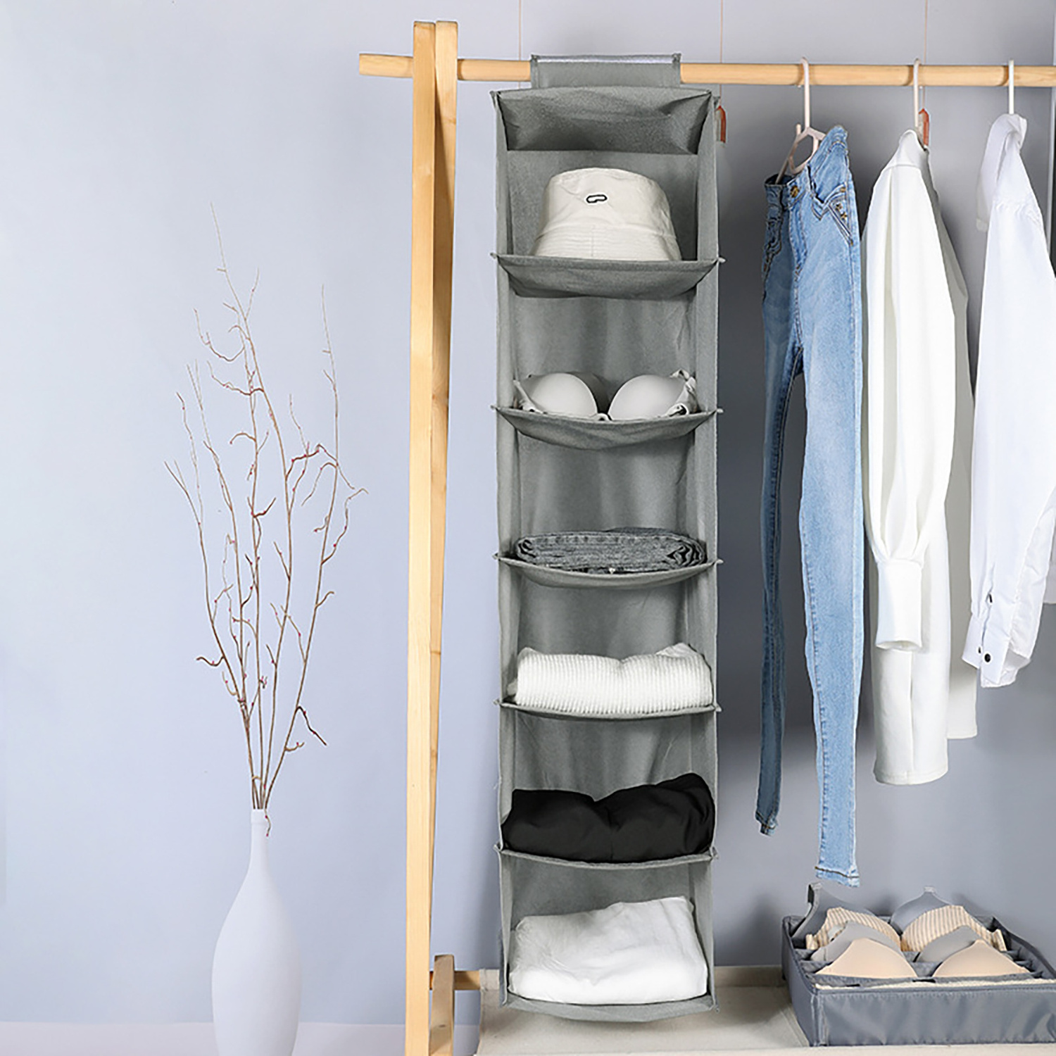 6 Tier Home Clothes Large Capacity Folding Hanging Storage Bags Non-woven Fabric Multilayer Sundry Organizer