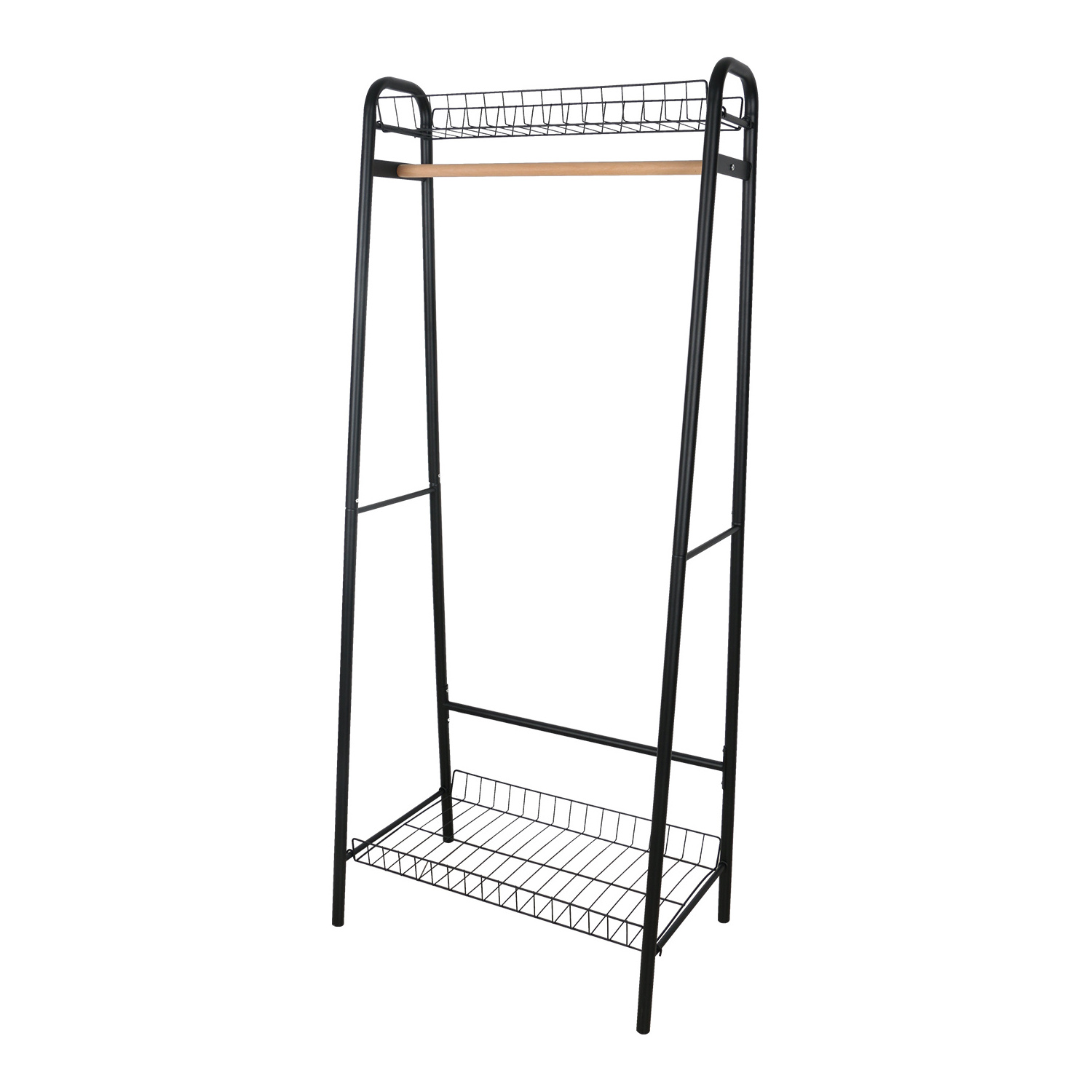 Hot sale Clothes hanger rack for home garment cloth hanging rails with shelves pole hat coat and shoe rack with wire basket