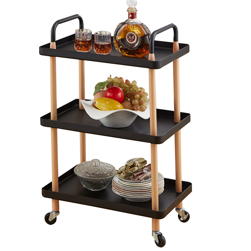 New fashion Bar Cart Kitchen Bedroom Black Plastic Rolling Utility Cart Four Wheels 2 Tiers 3 Tiers