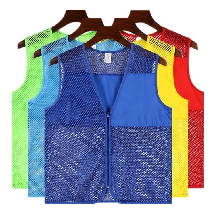 wholesale oem logo custom unisex men women workwear uniform fishing net mesh construction supermarket  working vests work vest