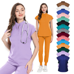 2024 Summer New design Elastic quick dry  short-sleeved work clothes hospital beauty salon doctors nurse scrubs uniforms