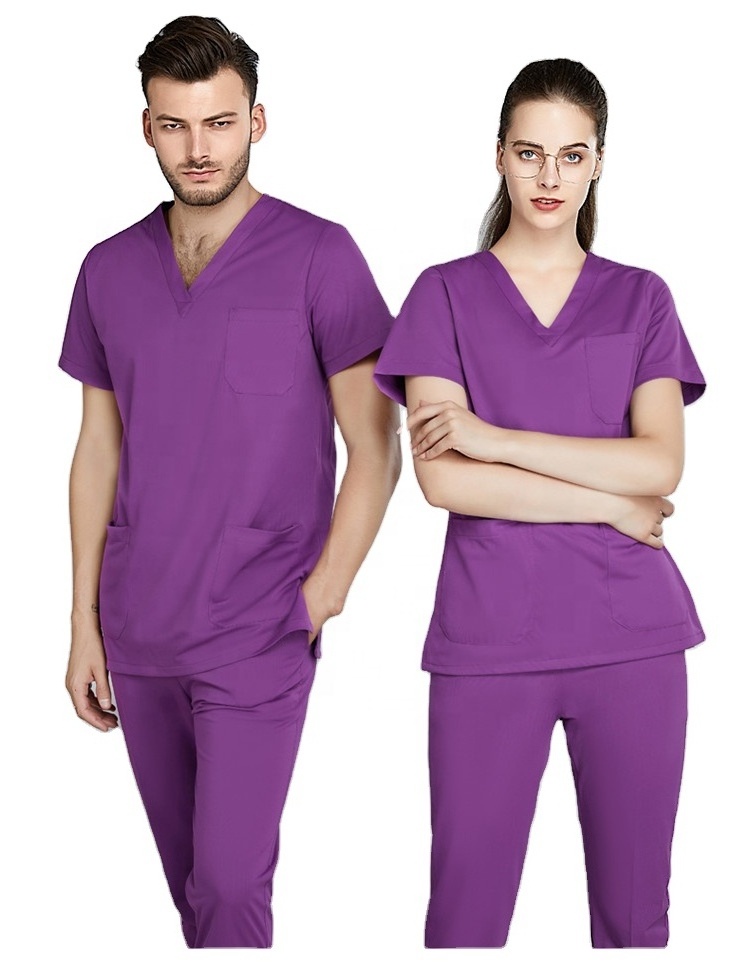 oem logo custom print embroidery wholesale hospital signature nursing work wear staff men women blouse pant set scrubs