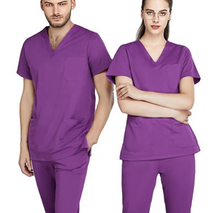 oem logo custom print embroidery wholesale hospital signature nursing work wear staff men women blouse pant set scrubs