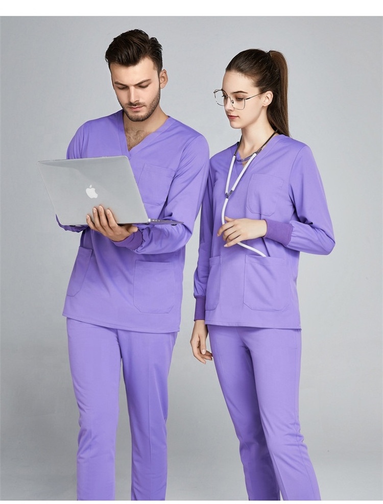 oem logo custom print embroidery wholesale hospital signature nursing work wear staff men women blouse pant set scrubs